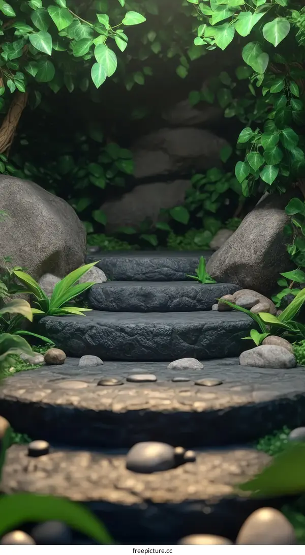 Stone Pathway Through Lush Green Forest