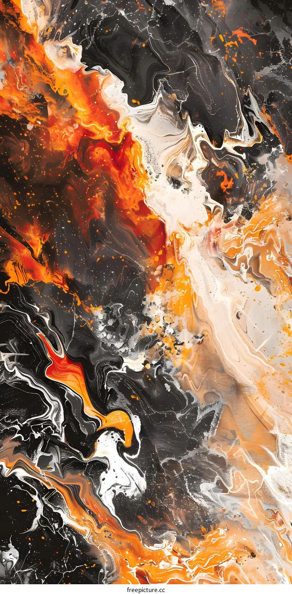 Abstract Orange and Black Swirl Art