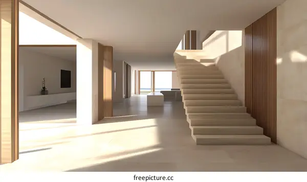 Modern Interior Design with Wooden Stairs and Floor