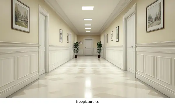 Elegant Interior Hallway Design with Classic Wall Paneling