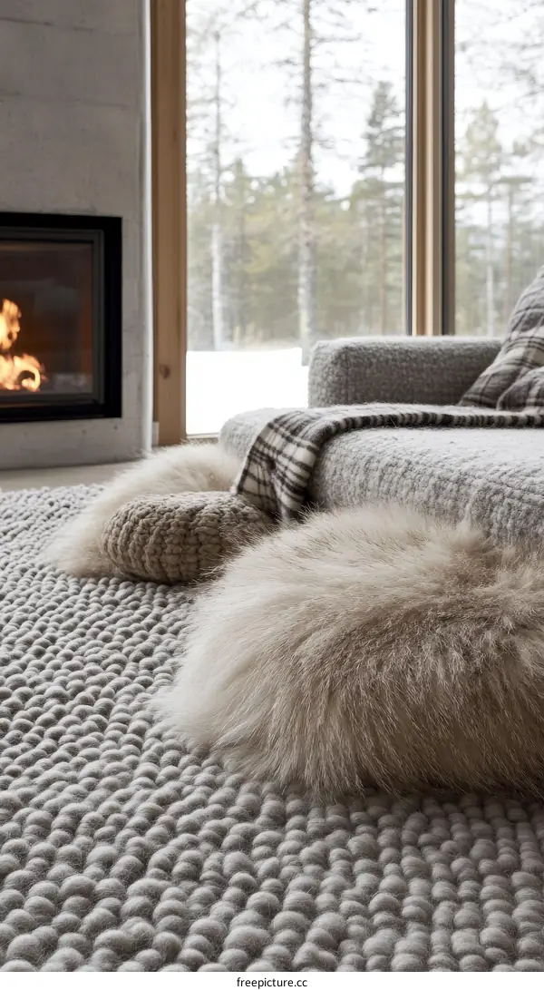 Cozy Modern Living Room with Winter Scenery