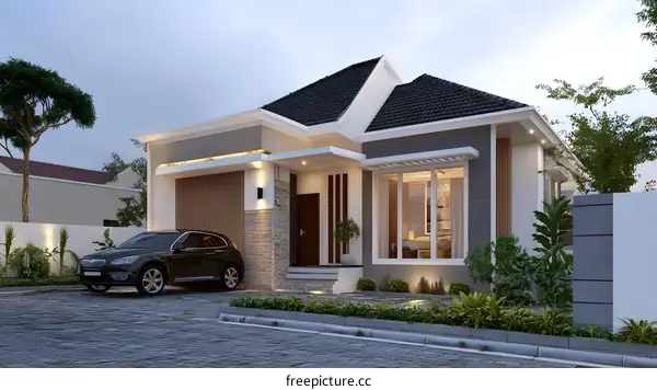 Modern House Design with Garage and Garden