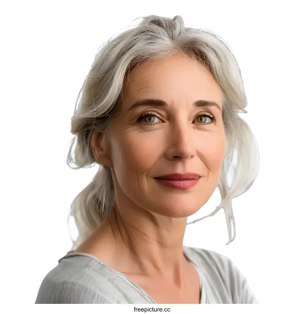 [Transparent Background PNG]portrait of a beautiful mature woman with gray hair