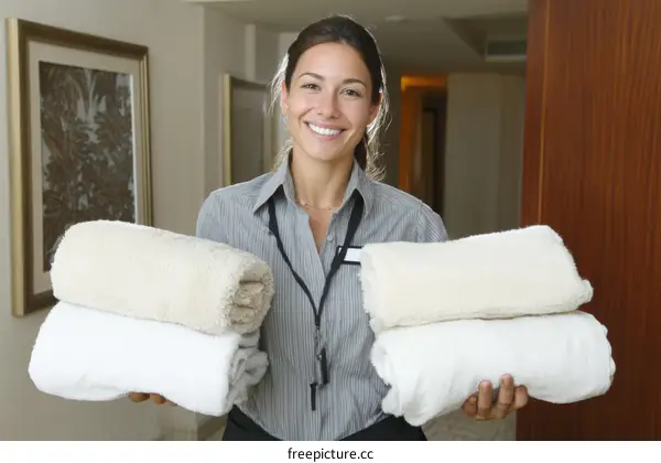 Hotel Maid Holding Fresh Towels
