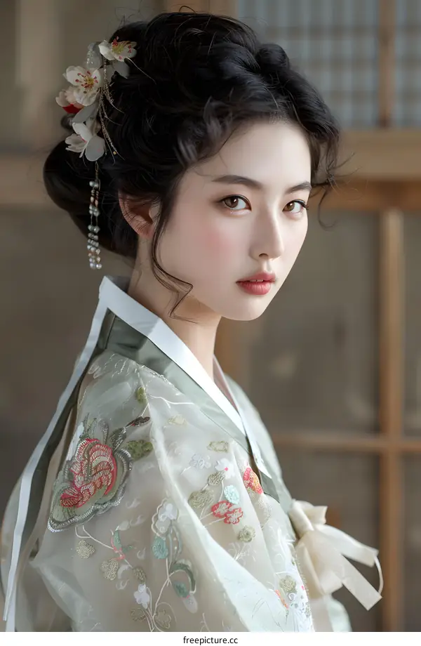 Portrait of a young woman in traditional Korean dress