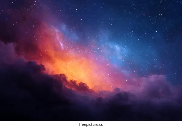 Colorful Night Sky with Stars and Clouds