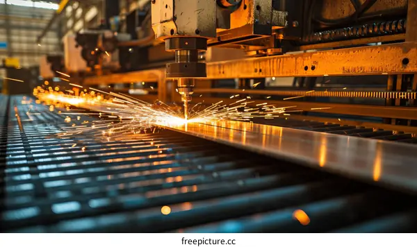 Industrial laser cutting machine in operation