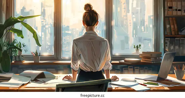 businesswoman looking out the window