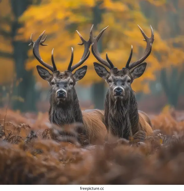 Red Deer Stags in Autumn Bracken