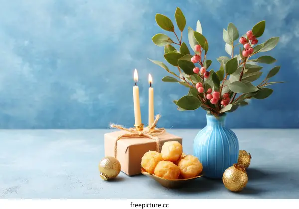Hanukkah Celebration with Candles and Treats
