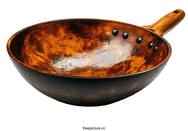 [Transparent Background PNG]Wooden Wok Pan with Unique Design