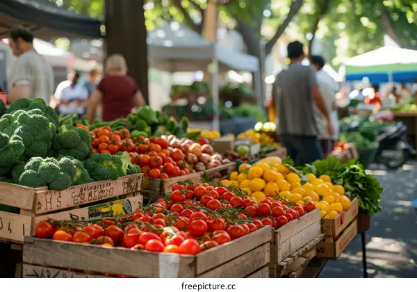 Fresh and organic vegetables and fruits at a local farmers market
