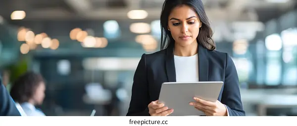 Businesswoman Using Tablet in Modern Office