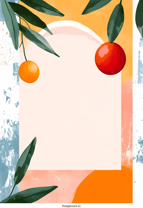 Abstract Orange Illustration With Leaves and Minimalist Background