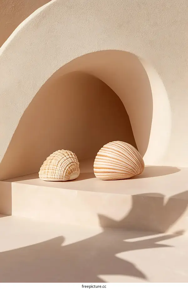 Seashells On White Background With Arch Shape