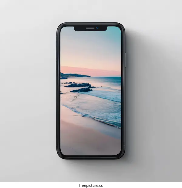 Black Smartphone Displaying Beach Landscape