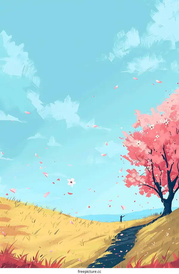 Pink Blossom Tree In A Landscape With A Person