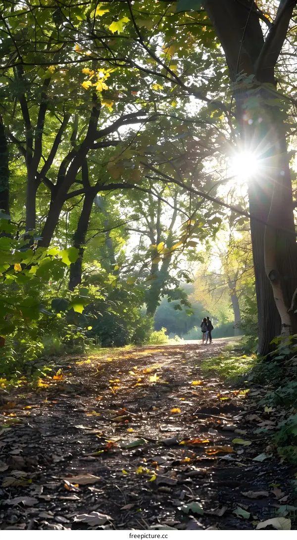 Sunlight Through the Trees in a Forest Path