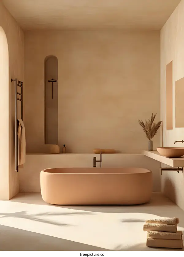 Minimalist Bathroom Interior Design with Freestanding Tub