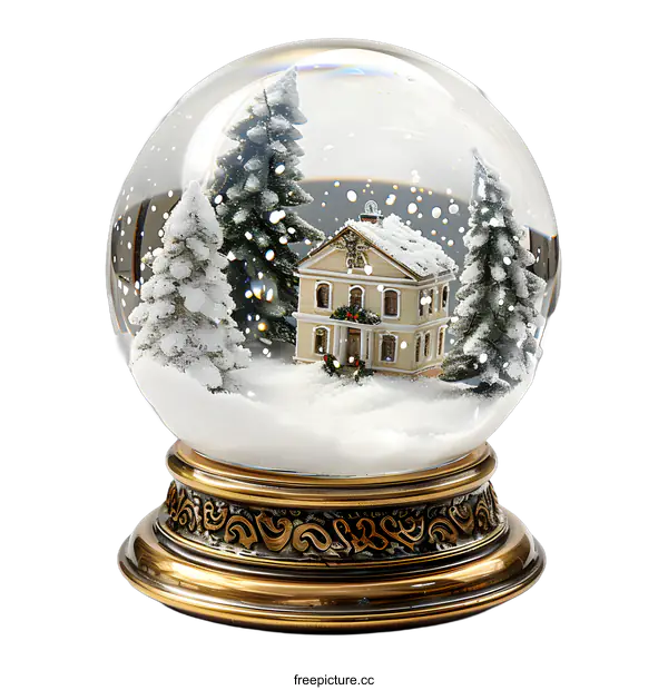 [Transparent Background PNG]Snow Globe with Winter Scene of House and Trees