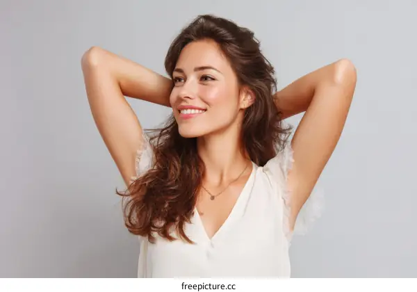 Smiling Woman with Beautiful Hair and Skin