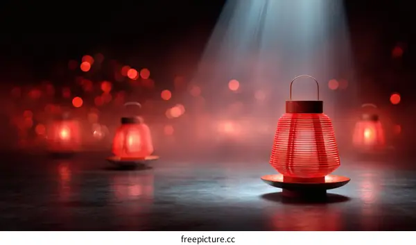 Red Lantern Light in a Dark Room