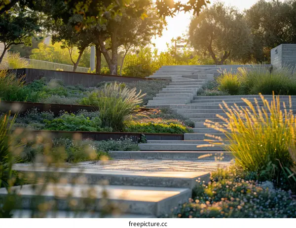 landscaping with concrete and plants