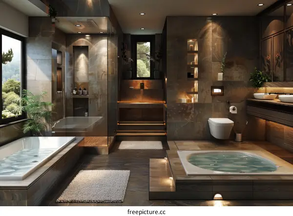Modern Luxury Bathroom Design with Elevated Jacuzzi