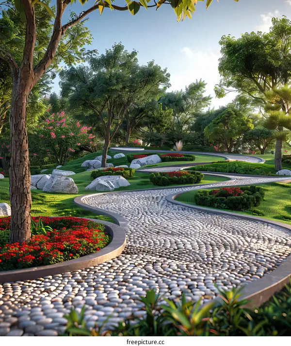 Pebble Path in Lush Foliage