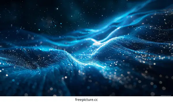 Blue and white sand dunes with a starry night sky