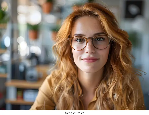 Confident Young Woman with Red Hair and Glasses