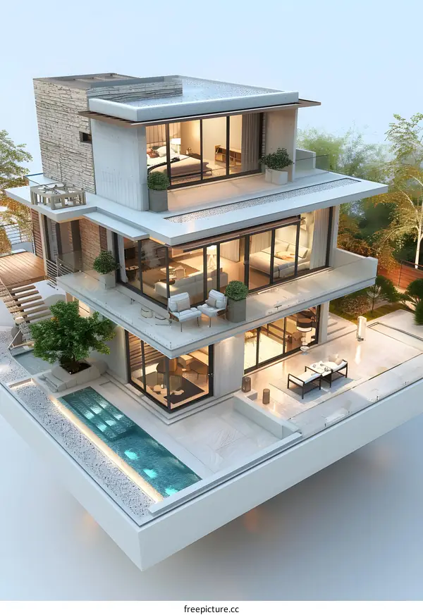 A 3D rendering of a modern house