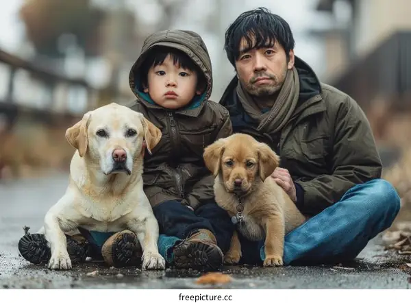 A Homeless Man and His Two Dogs