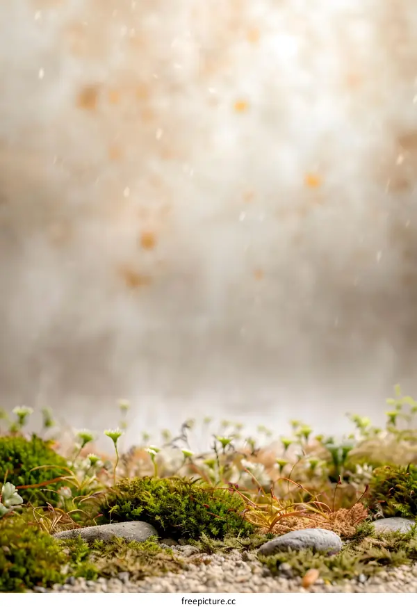 Green Moss and Rocks with a Blurred Background