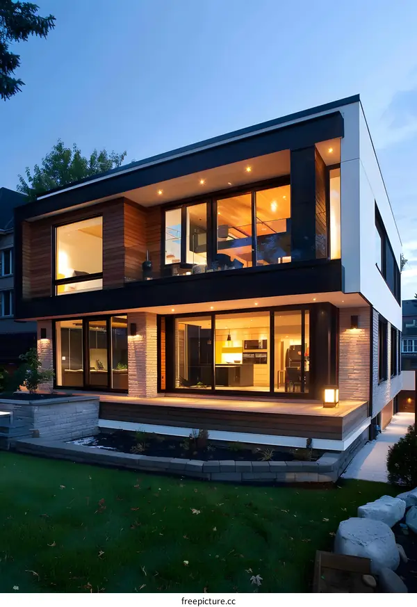 Modern Two Storey House with Large Windows