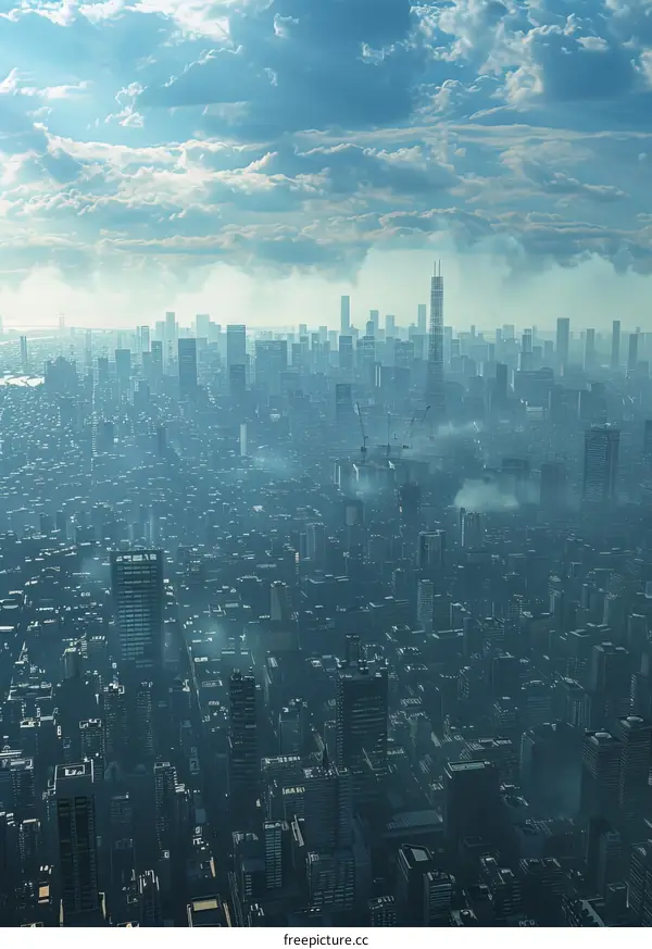 Towering Skyscrapers and Clouds Over a Metropolis