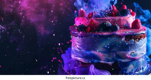 Birthday Cake with Blue Frosting and Colorful Sprinkles
