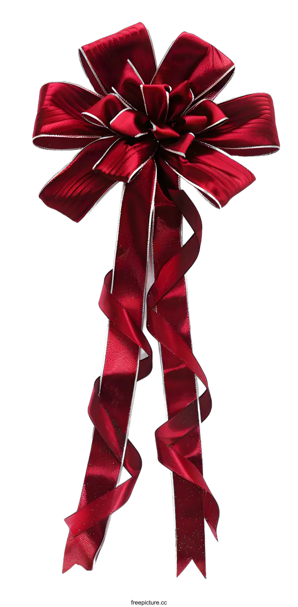 [Transparent Background PNG]Red Satin Ribbon Bow with White Trim Isolated on White Background
