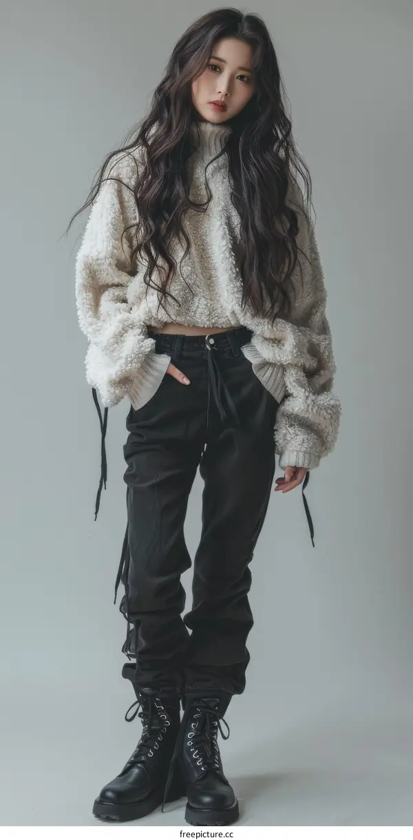 korean fashion model wearing a stylish winter outfit