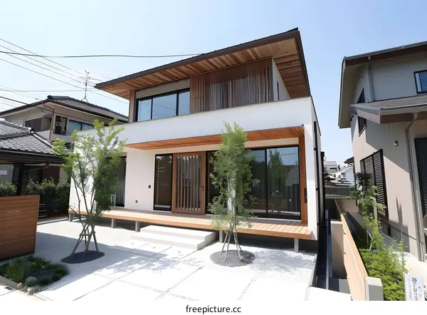 Modern Japanese House with Wooden Accents