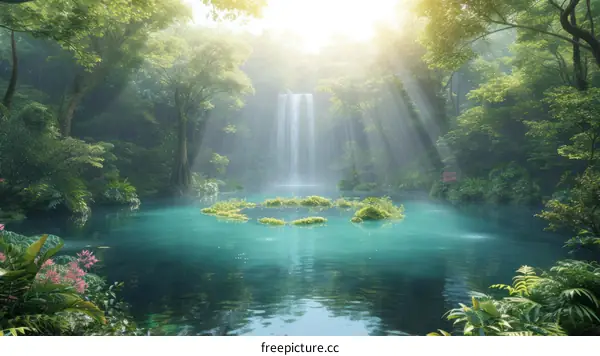 Misty Rainforest Waterfall Landscape