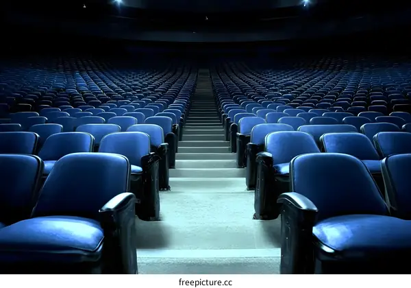 Empty Auditorium Seats Rows Blue