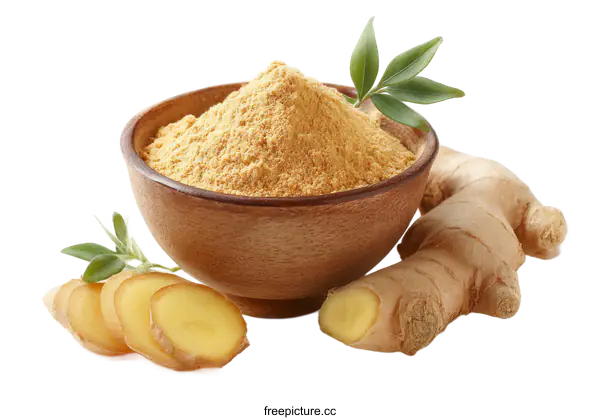 [Transparent Background PNG]Ginger Powder and Fresh Ginger Roots