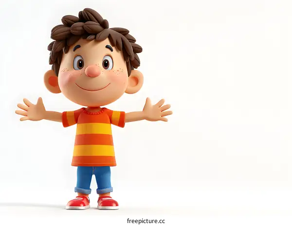 Happy Cartoon Boy With Open Arms