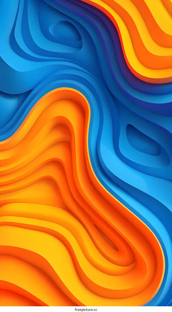 Abstract Wavy Orange and Blue 3D Background