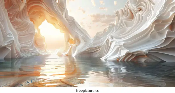 Ice Cave with Lake Reflection