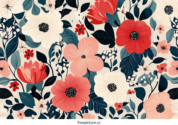 Floral Pattern with Red White and Pink Flowers