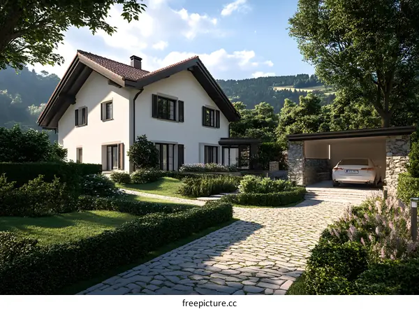 Modern House with Stone Driveway and Carport