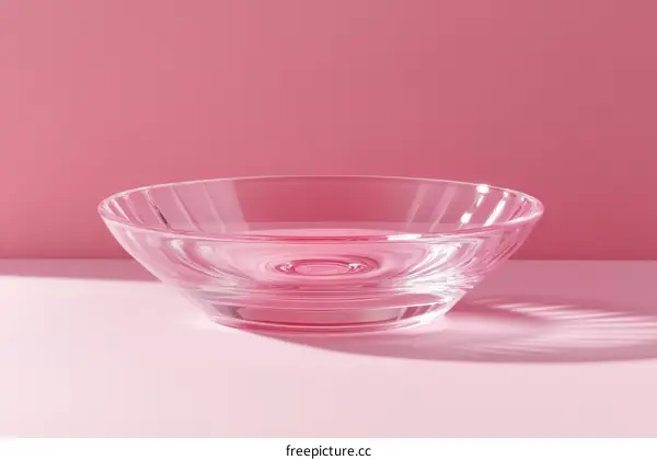 Elegant Clear Glass Bowl on Pink Background