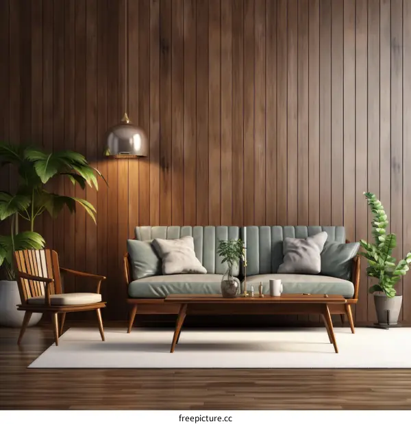 Retro Wood Living Room Interior Design